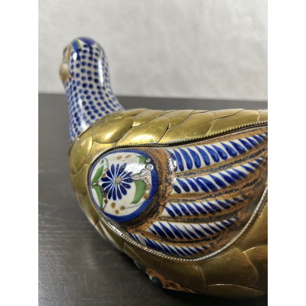 Vintage Tonala Mexico Brass and Pottery Duck Figurine El Palomar Style Folk Art - Picture 6 of 9